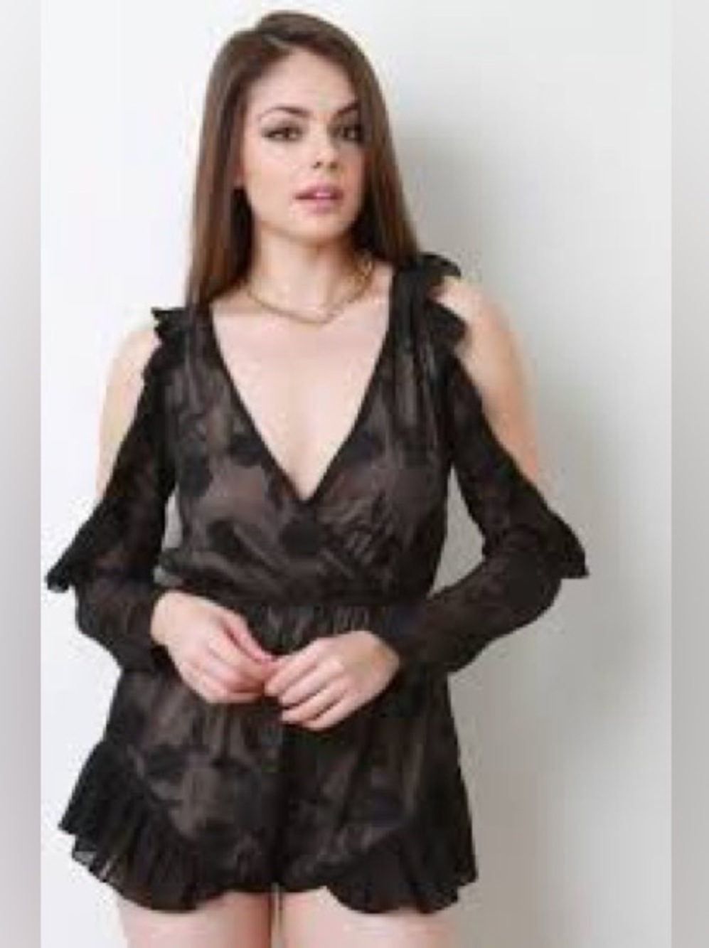 The Vintage Shop Black Sheer Floral-Embroidered Mini Romper